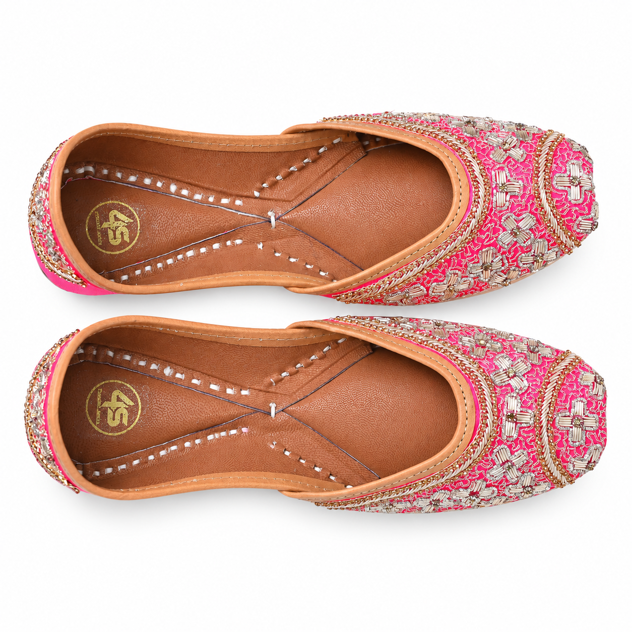 Pink & Gold Zari Embroidered Punjabi Jutti
