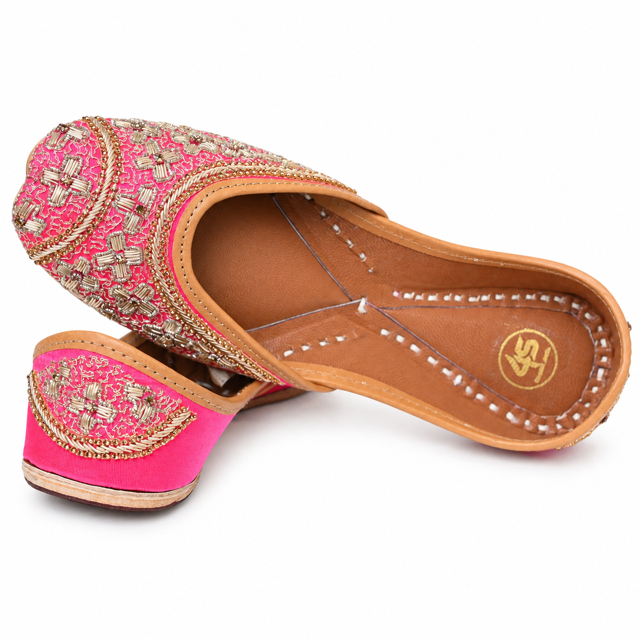 Pink & Gold Zari Embroidered Punjabi Jutti