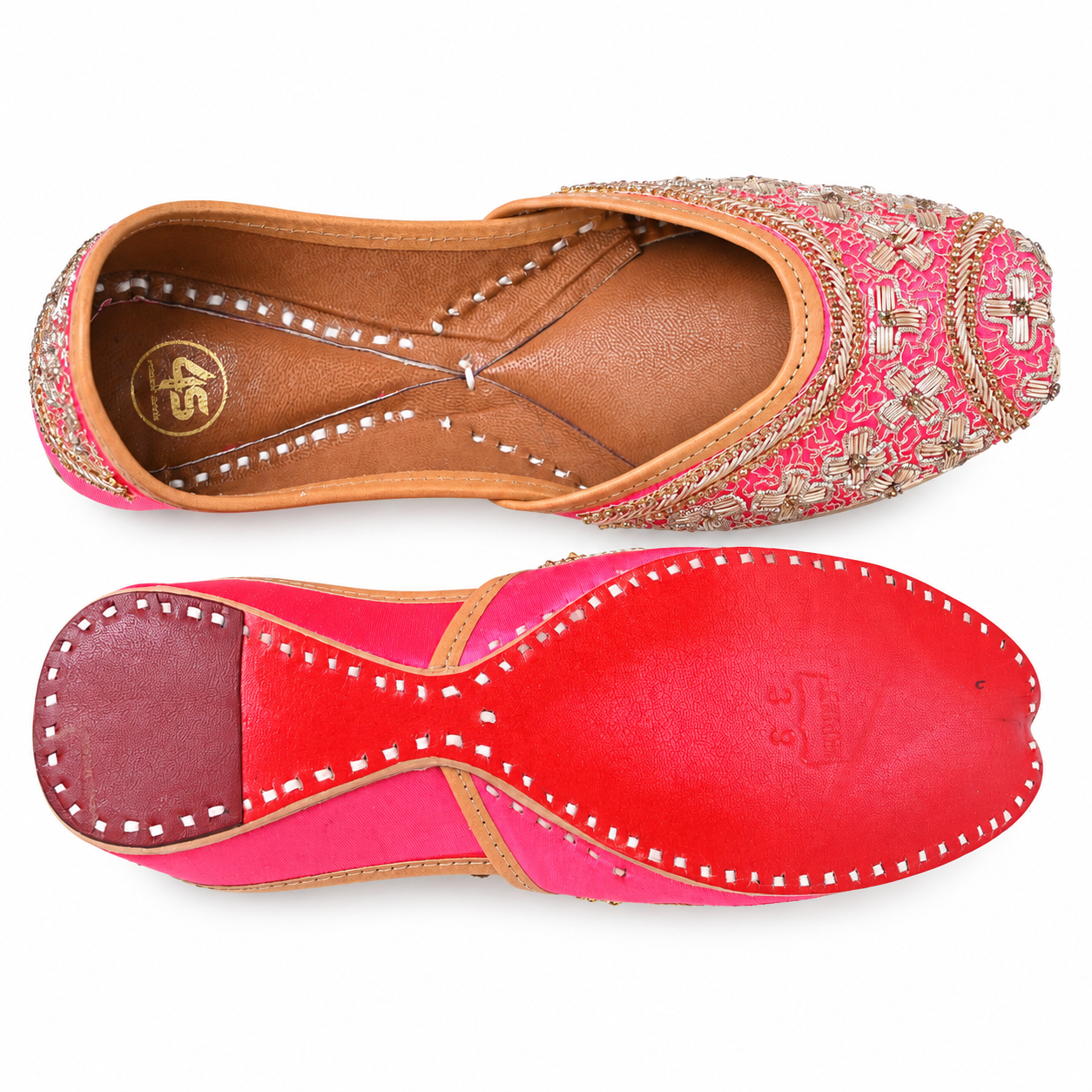 Pink & Gold Zari Embroidered Punjabi Jutti