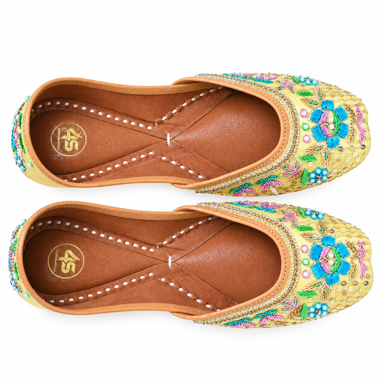 Golden Blossom Hand-Embroidered Punjabi Jutti