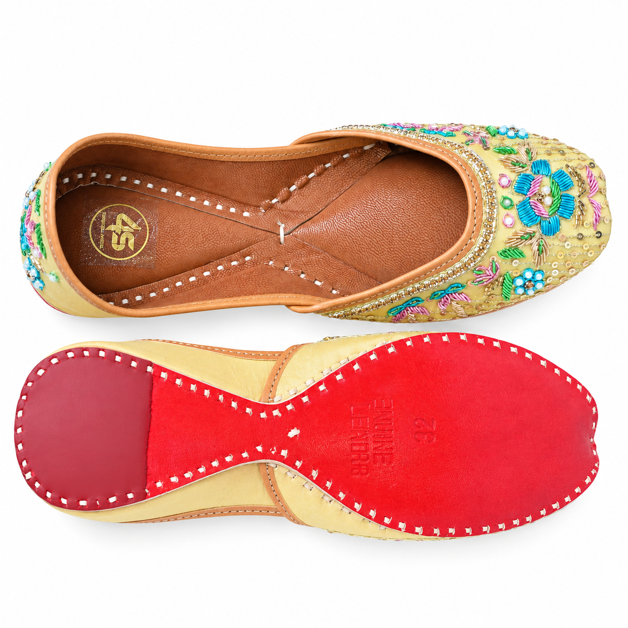 Golden Blossom Hand-Embroidered Punjabi Jutti