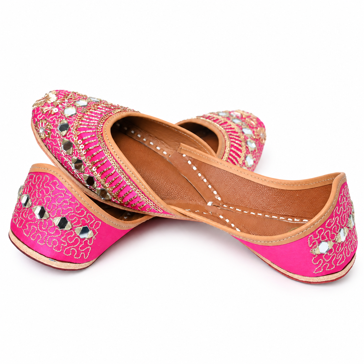 Gulabi Mirror Work Punjabi Jutti