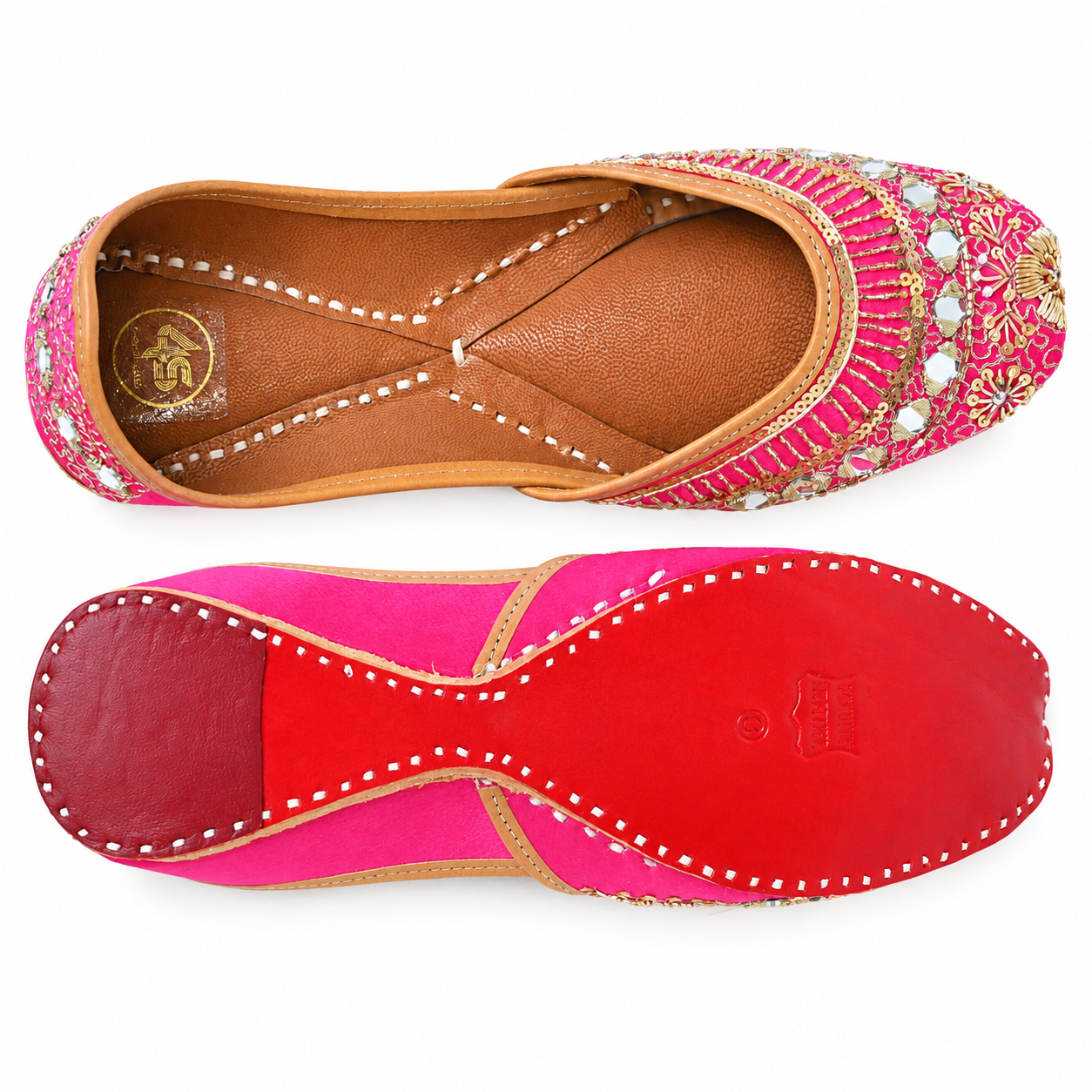 Gulabi Mirror Work Punjabi Jutti